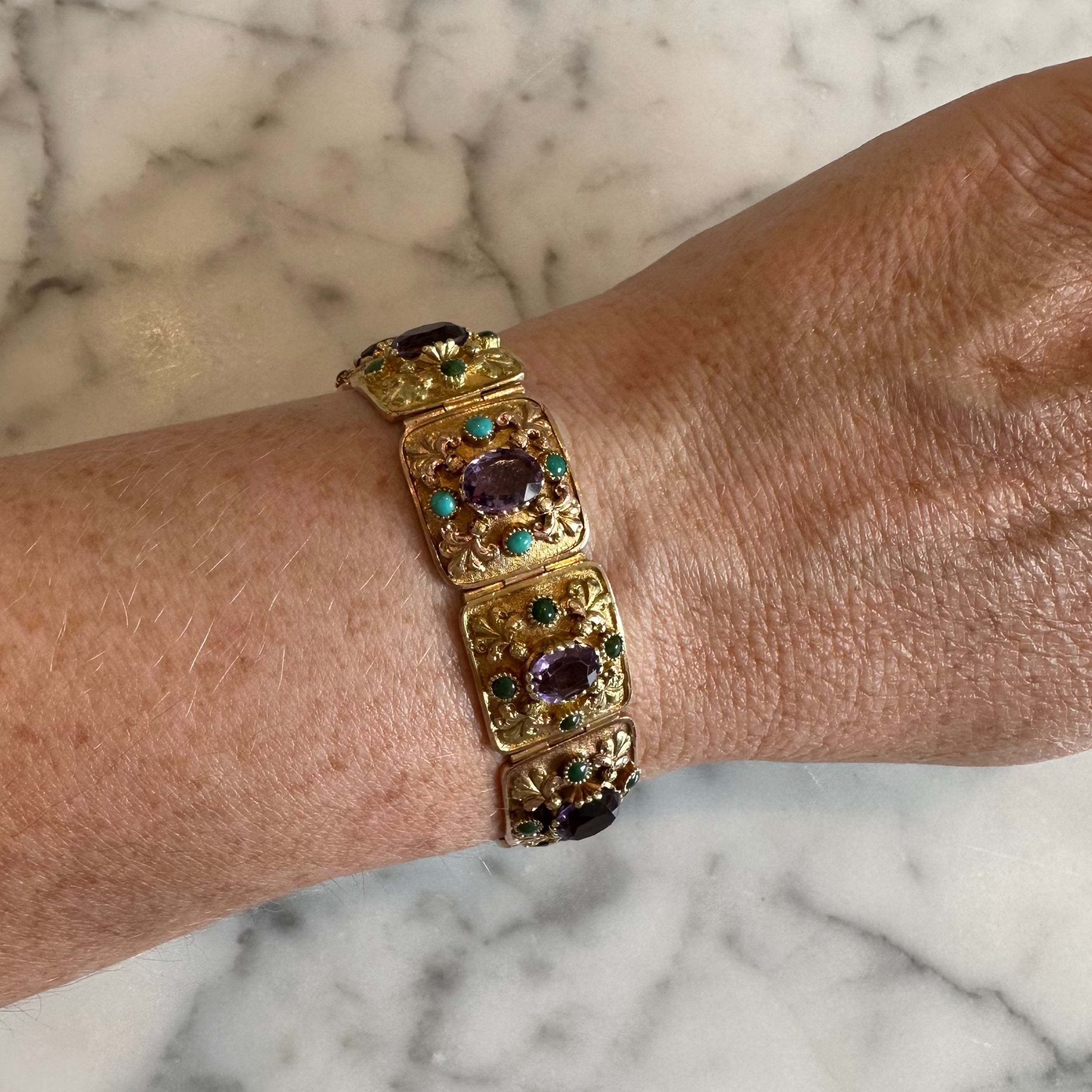 Bracelet ancien améthystes et turquoises