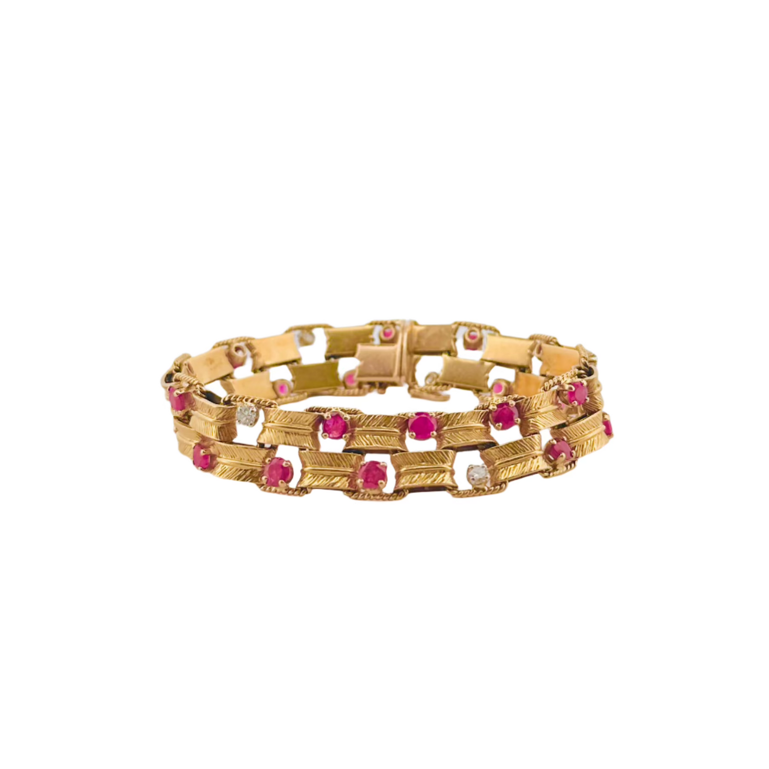 Bracelet en or jaune, rubis et diamants