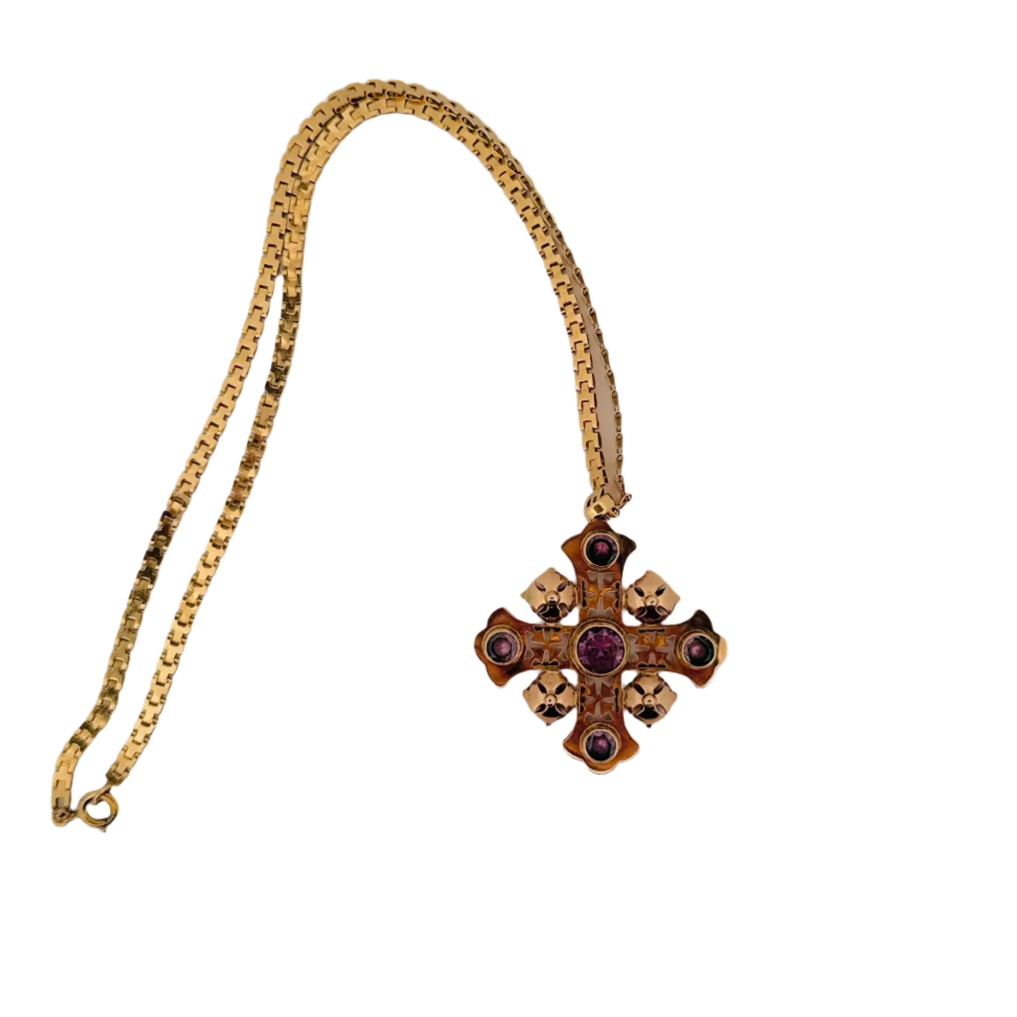 Collier croix en or rose et améthystes