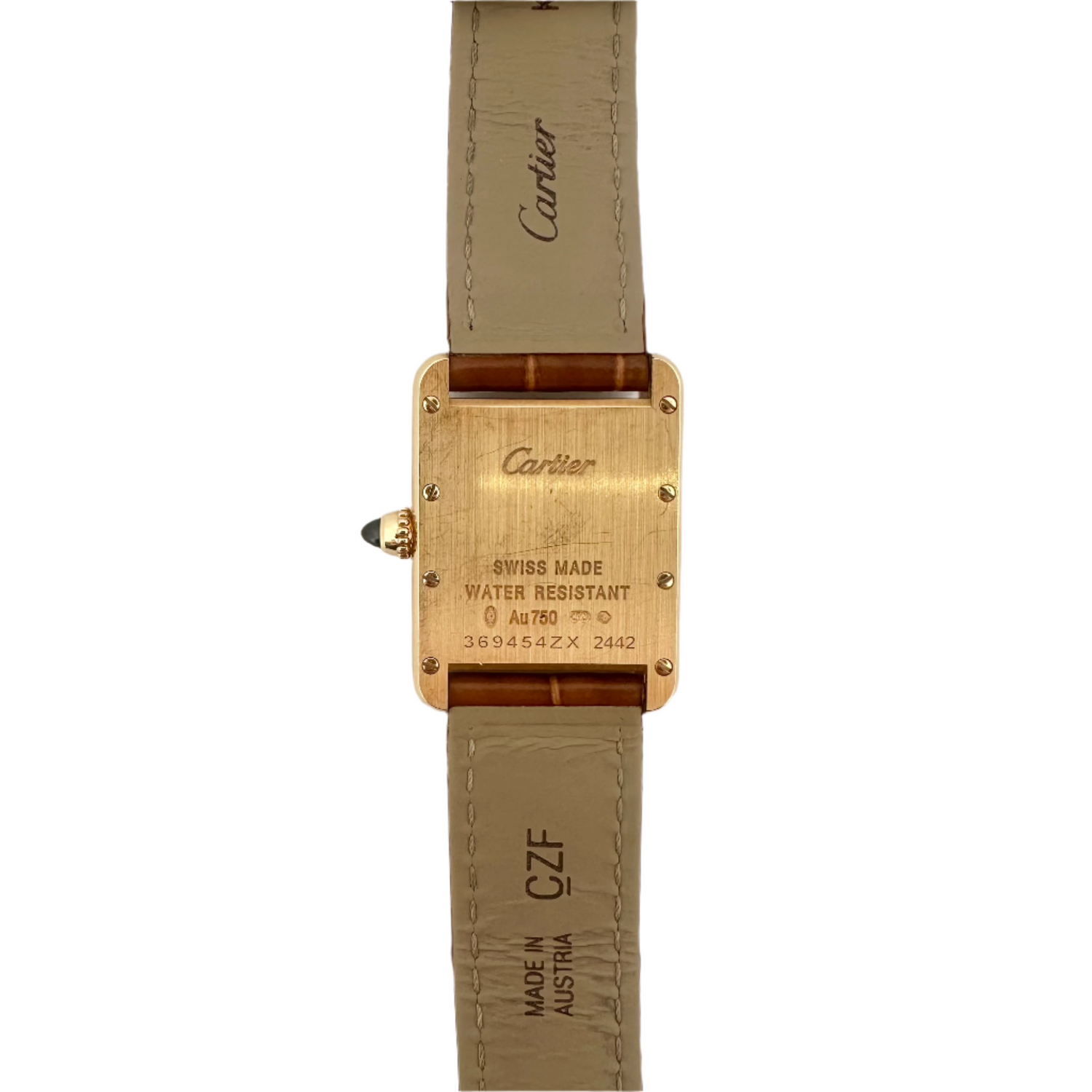 Montre Quartz CARTIER "Tank" en or jaune et cuir