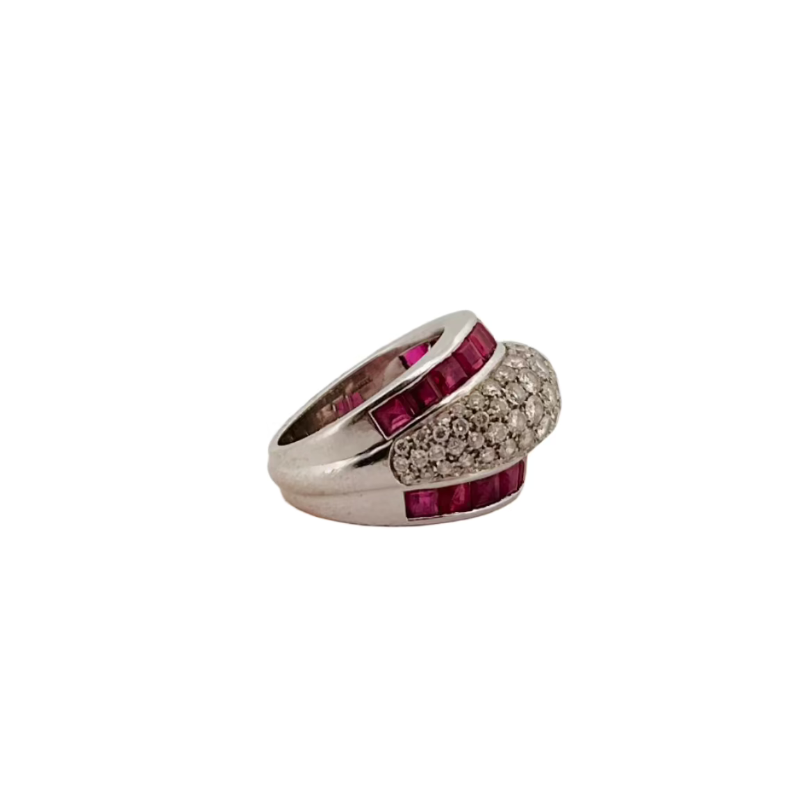 Bague Bandeau en or blanc, rubis et diamants