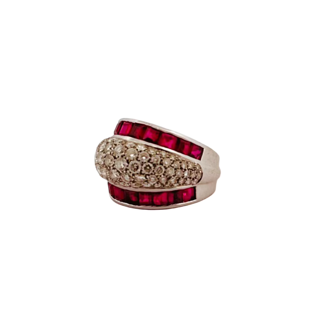 Bague Bandeau en or blanc, rubis et diamants