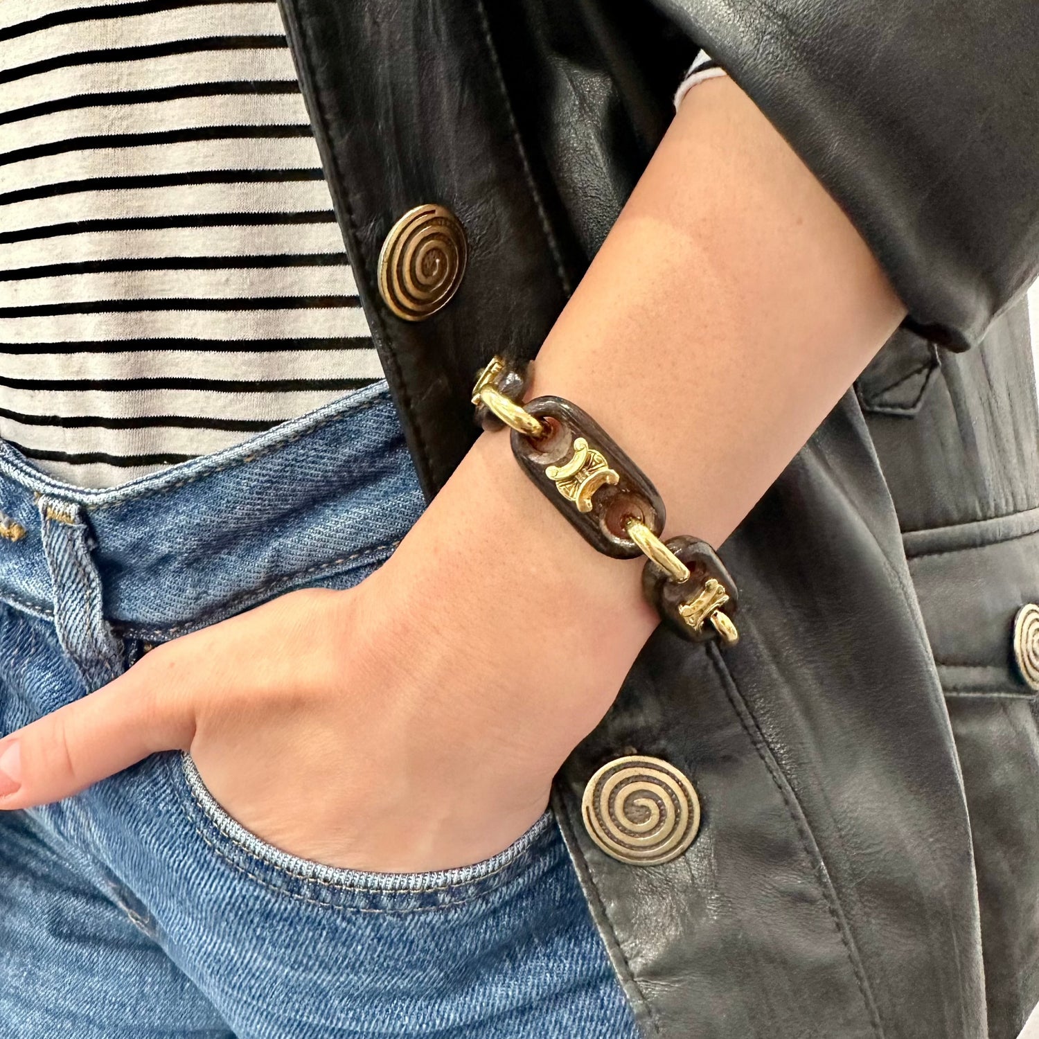 Bracelet CÉLINE Triomphe en or jaune et bois