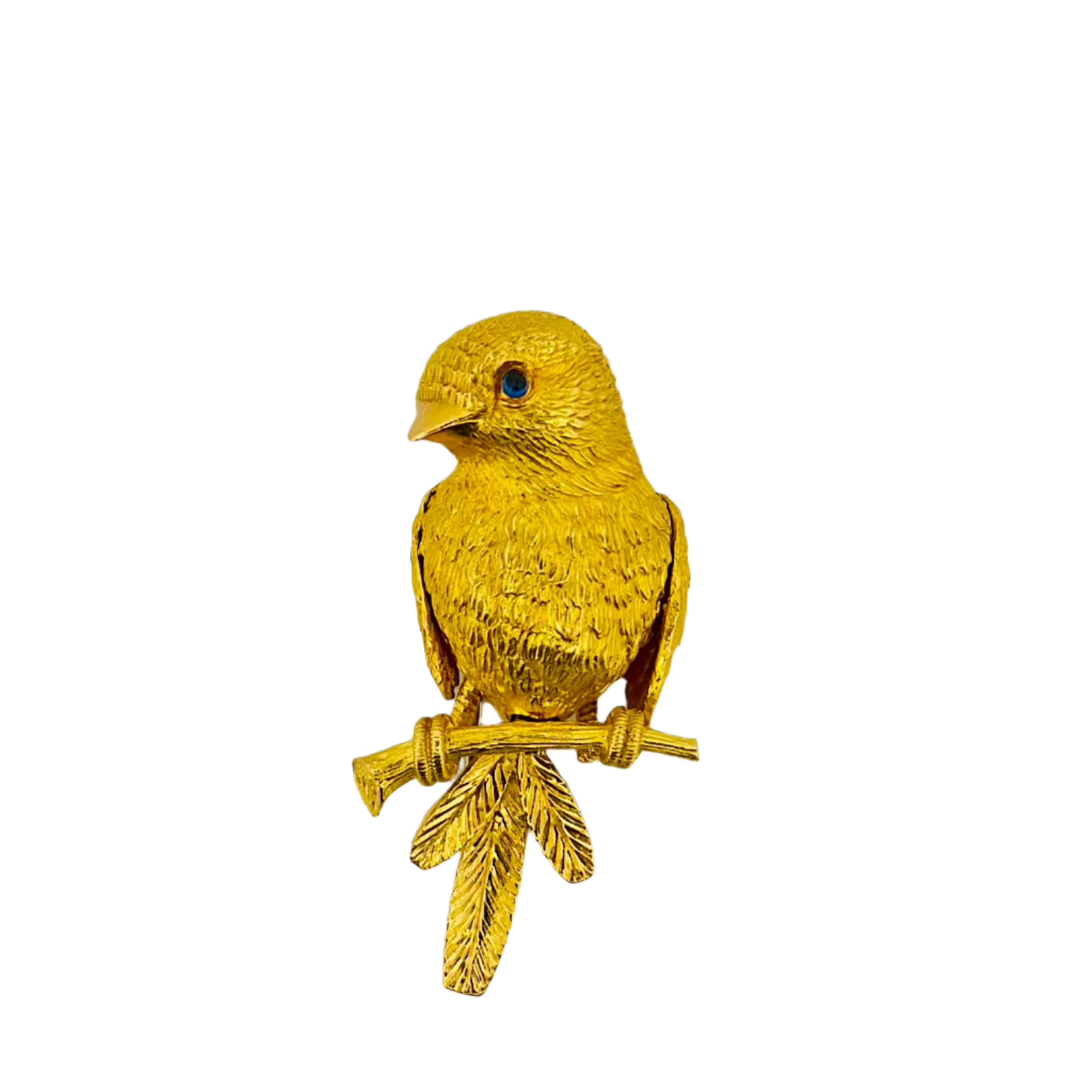 Broche Clip VAN CLEEF & ARPELS par GEORGES LENFANT Moineau sur une branche en or jaune et saphirs