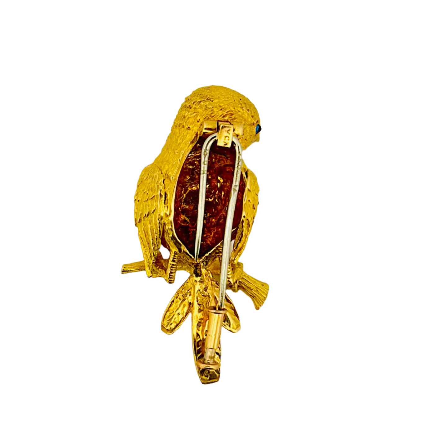 Broche Clip VAN CLEEF & ARPELS par GEORGES LENFANT Moineau sur une branche en or jaune et saphirs