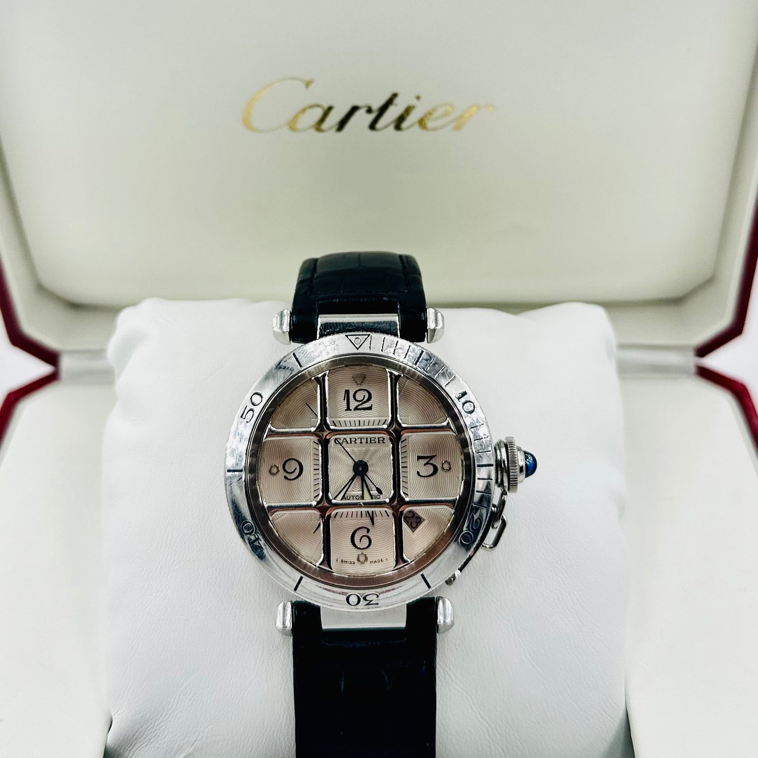 Montre CARTIER "Pasha" en acier et cuir