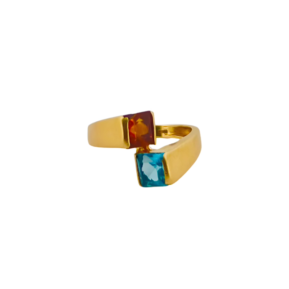 Bague Toi et Moi en or jaune citrine et aigue marine