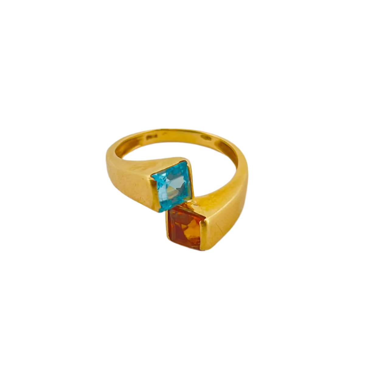 Bague Toi et Moi en or jaune citrine et aigue marine