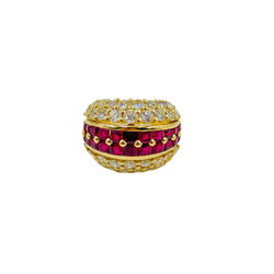 Bague Dôme en or jaune, rubis et diamants