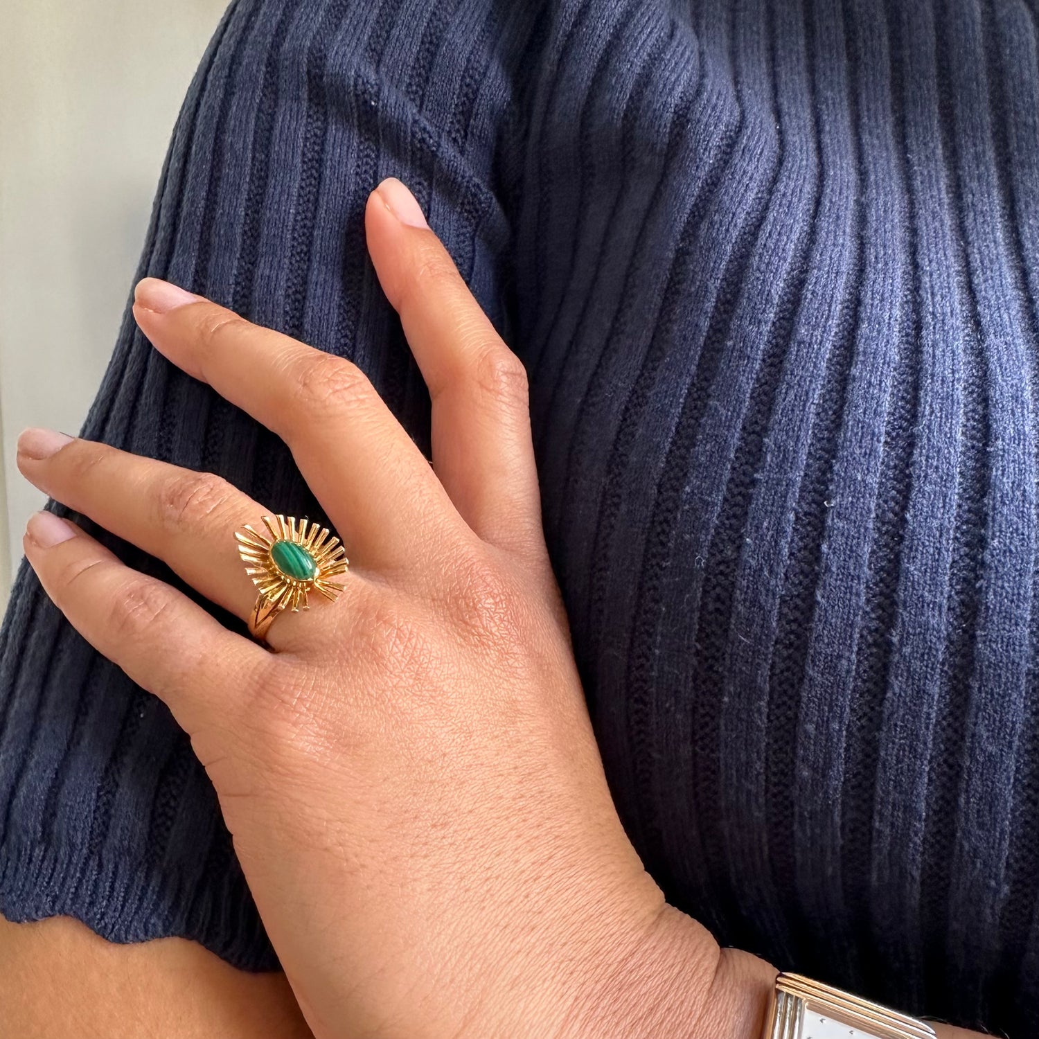 Bague en or jaune et malachite