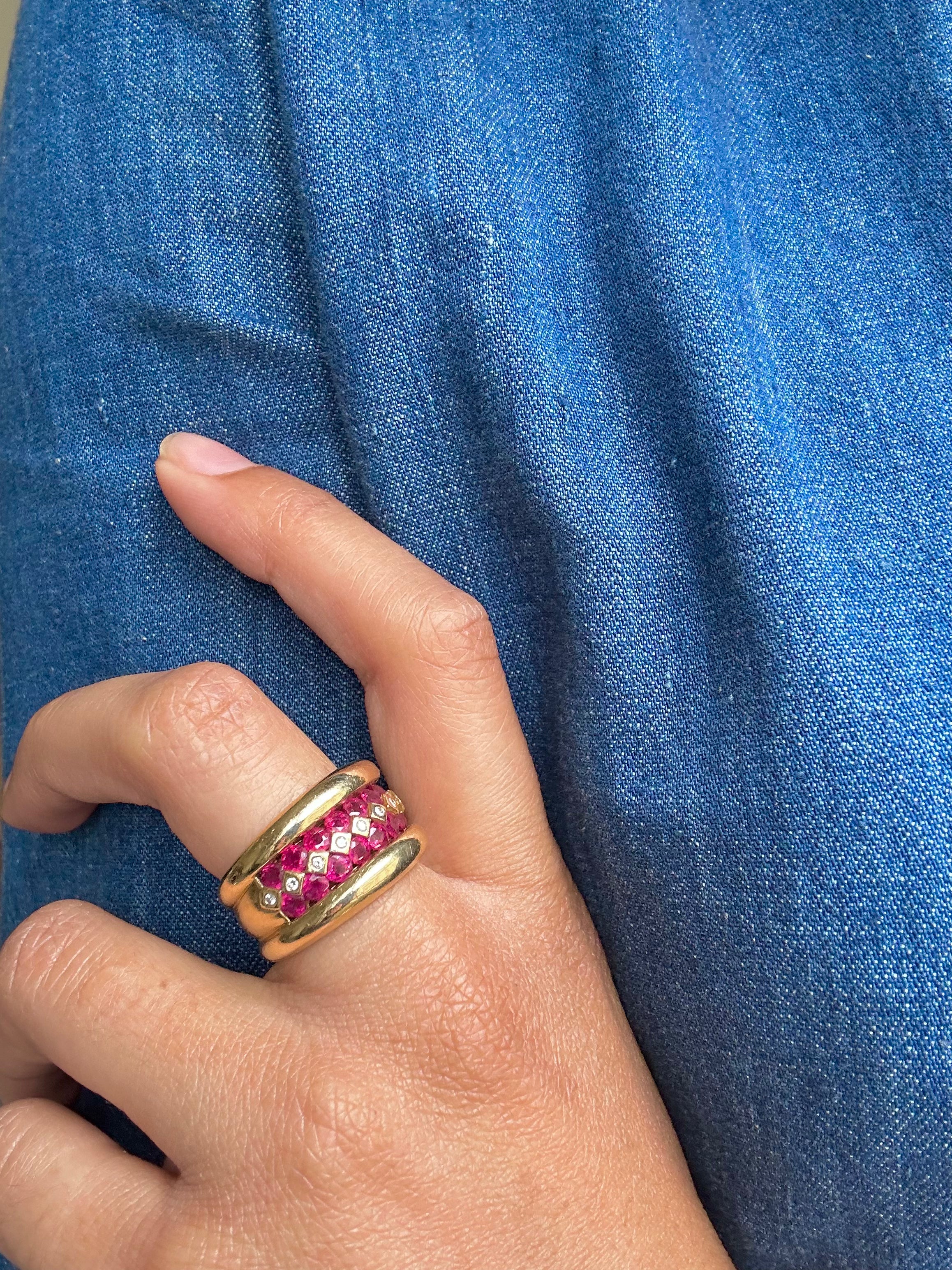 POIRAY ring in yellow gold, rubies and diamonds