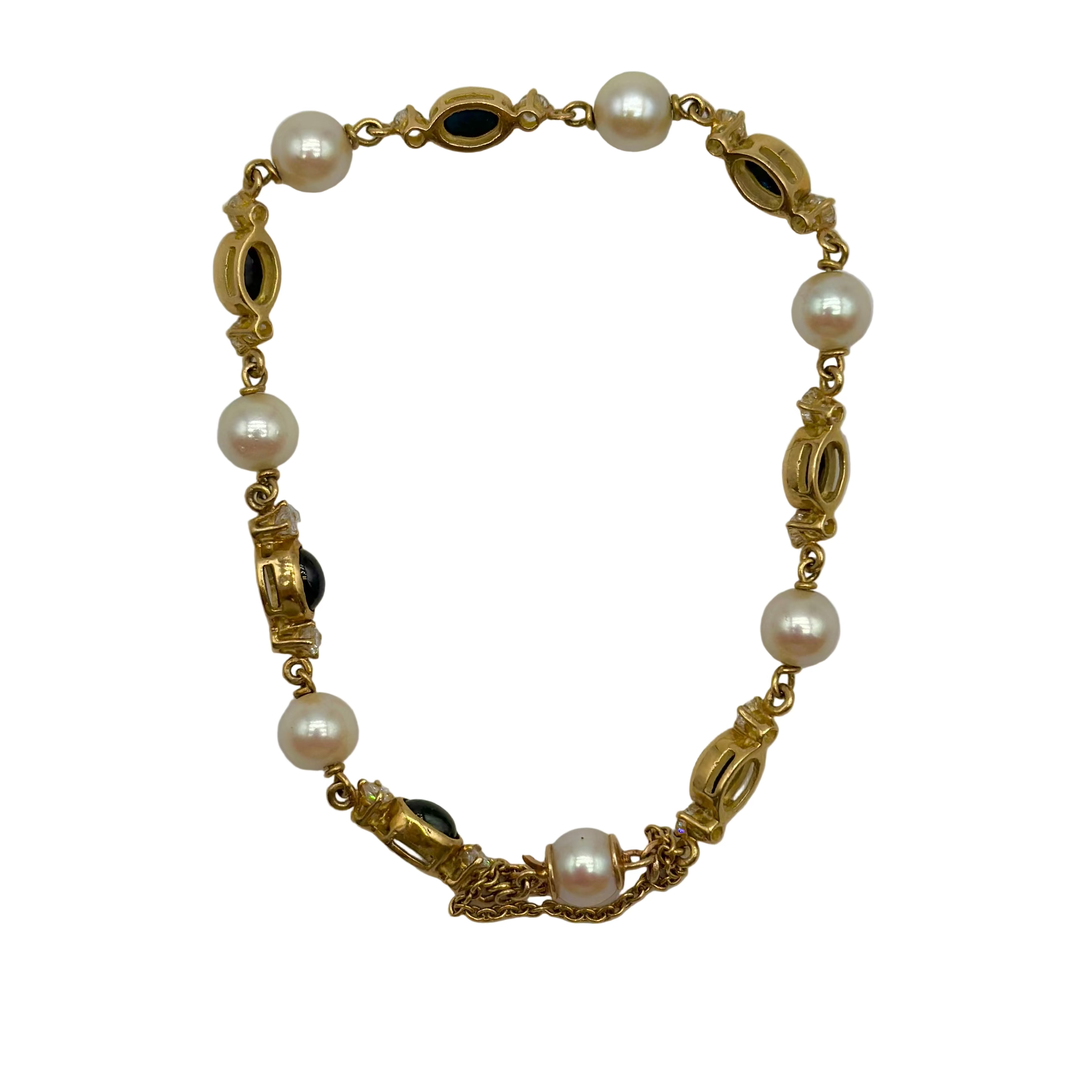 Bracelet Souple en or jaune, perles, saphir et diamants