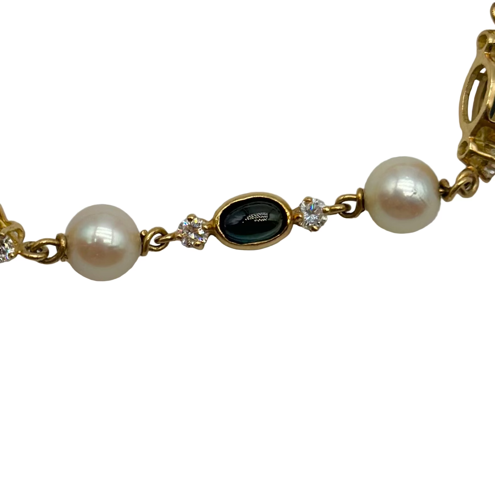 Bracelet Souple en or jaune, perles, saphir et diamants
