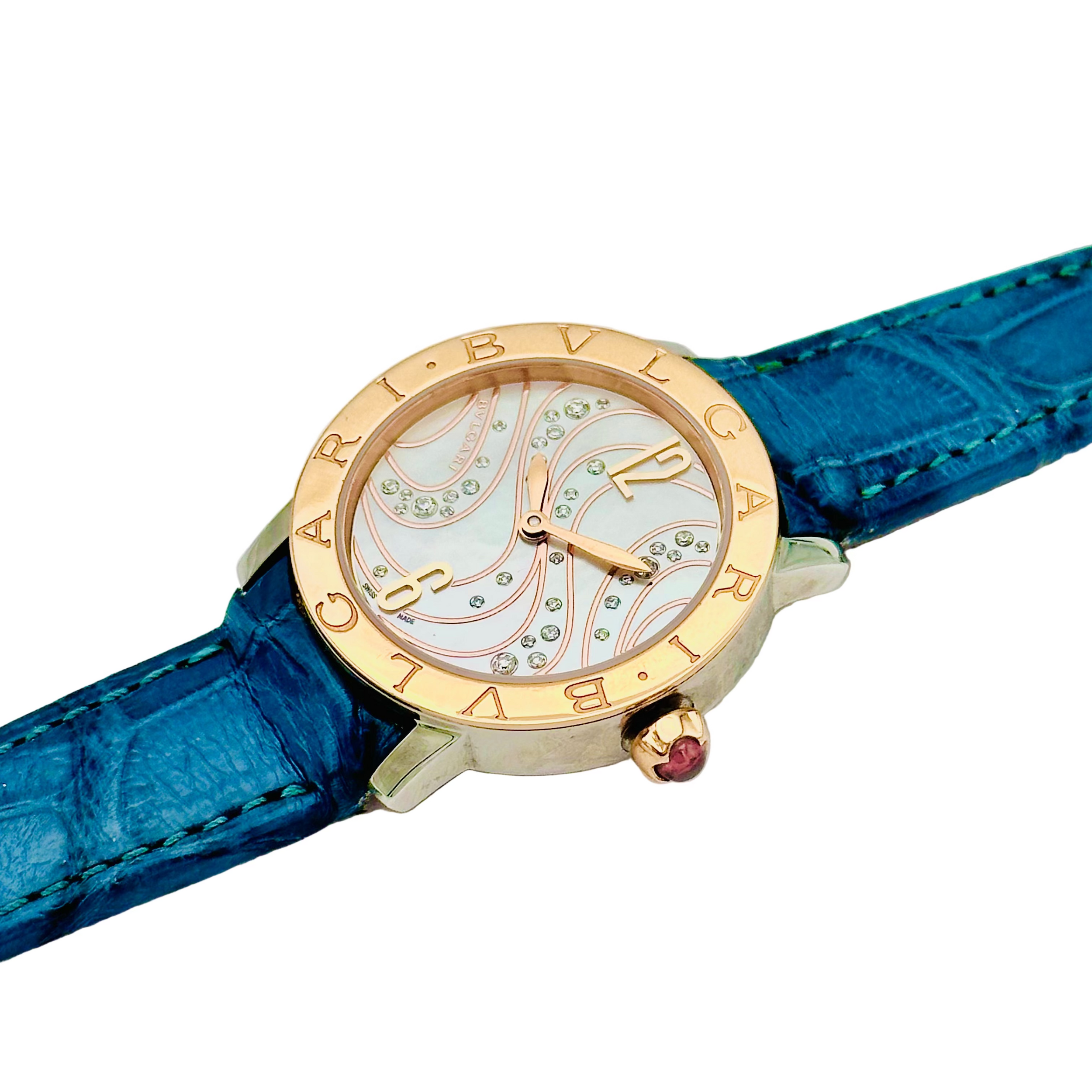 Montre BULGARI en or rose, acier, nacre et cuir