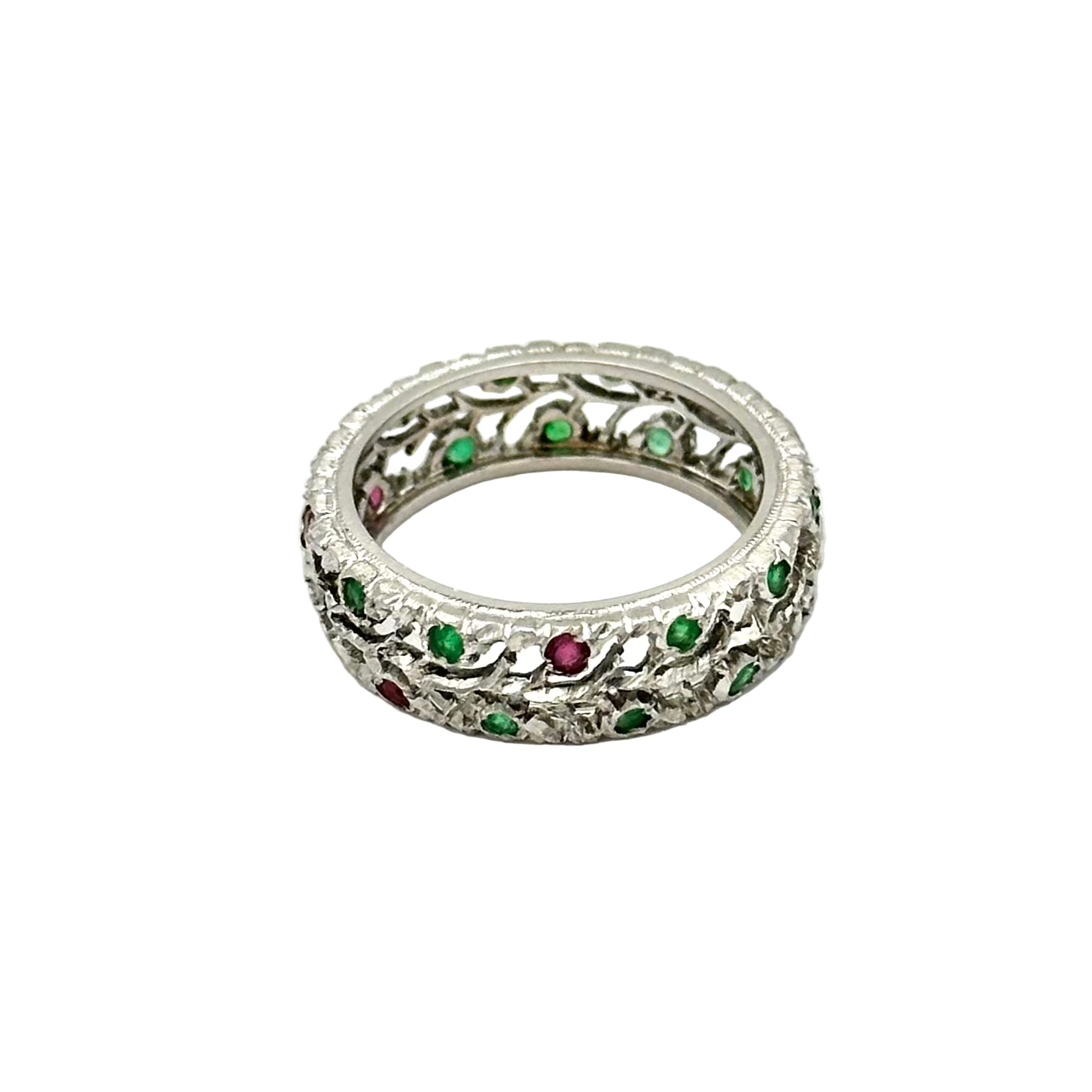 Bague Bandeau BUCCELLATI Éternelle en or blanc, rubis et émeraudes