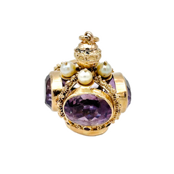Pendentif breloque vénitienne en or jaune, améthystes et perles