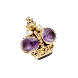 Pendentif breloque vénitienne en or jaune, améthystes et perles