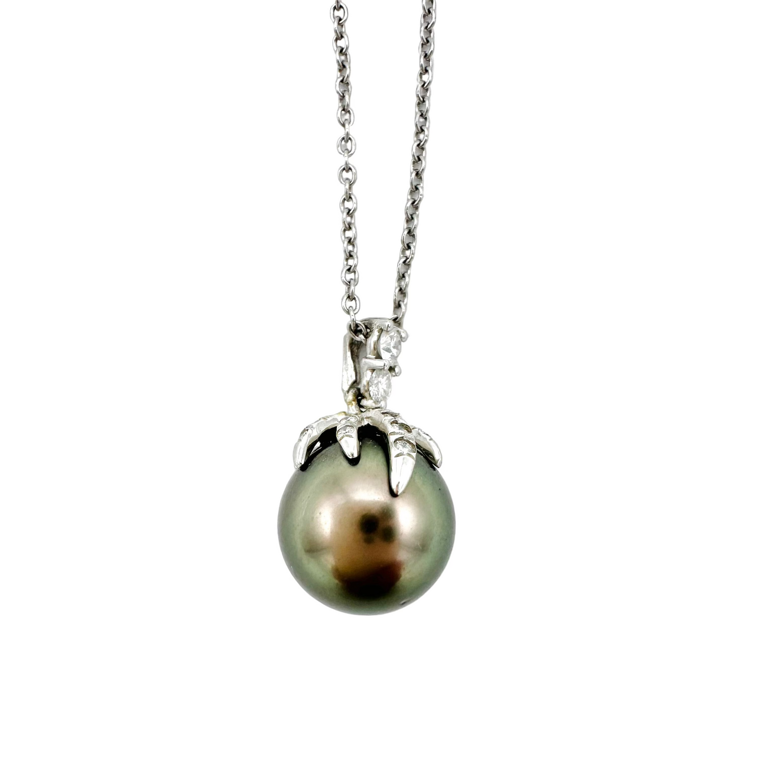 Collier Pendentif TIFFANY & CO. en or blanc, perle grise et diamants