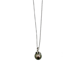Collier Pendentif TIFFANY & CO. en or blanc, perle grise et diamants