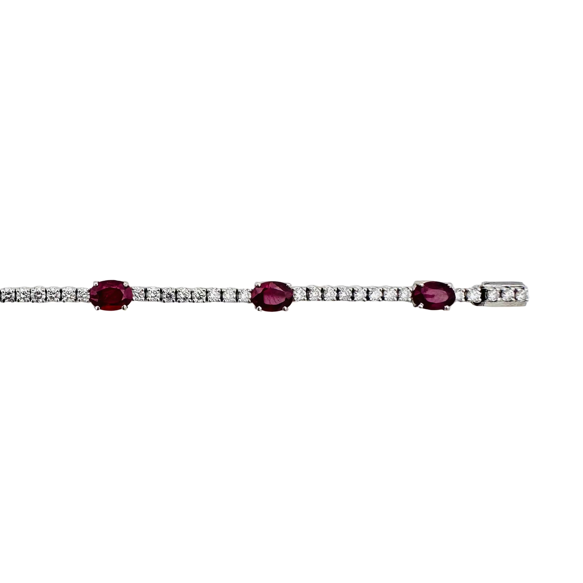 Bracelet Ligne tennis en or blanc diamants et rubis