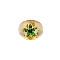 Bague Dôme LORENZ BAÜMER en or jaune, cristal de roche et émeraudes