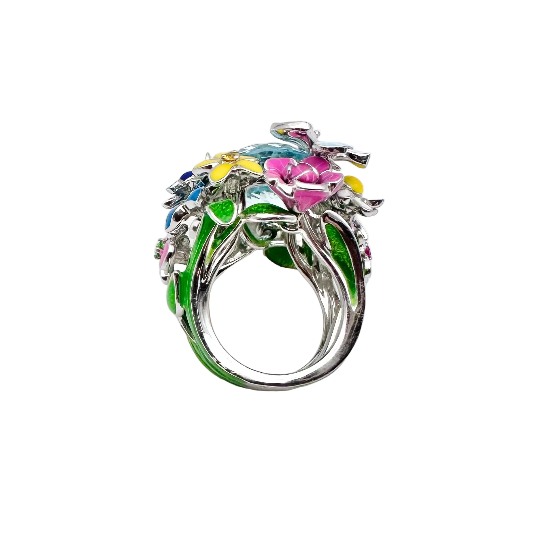 Bague Cocktail DIOR "Diorette" Milly-la-forêt en or blanc, aigue-marine, émail, améthyste, saphir, grenat et diamant
