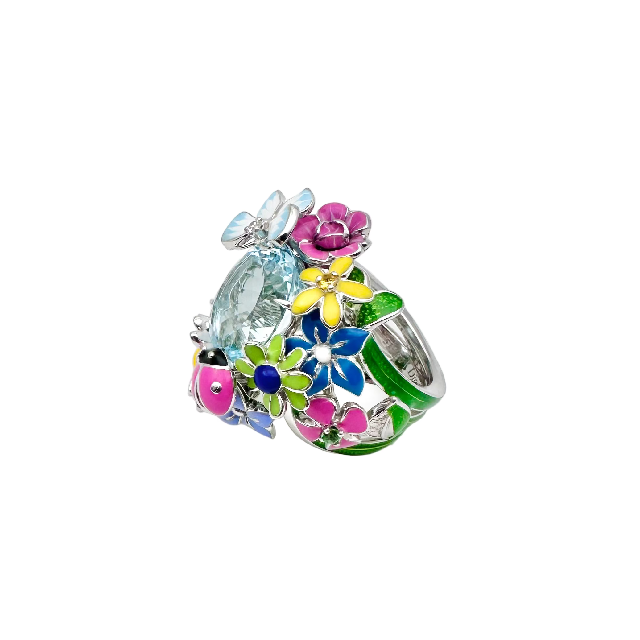 Bague Cocktail DIOR Diorette Milly-la-forêt en or blanc, aigue-marine, émail, améthyste, saphir, grenat et diamant
