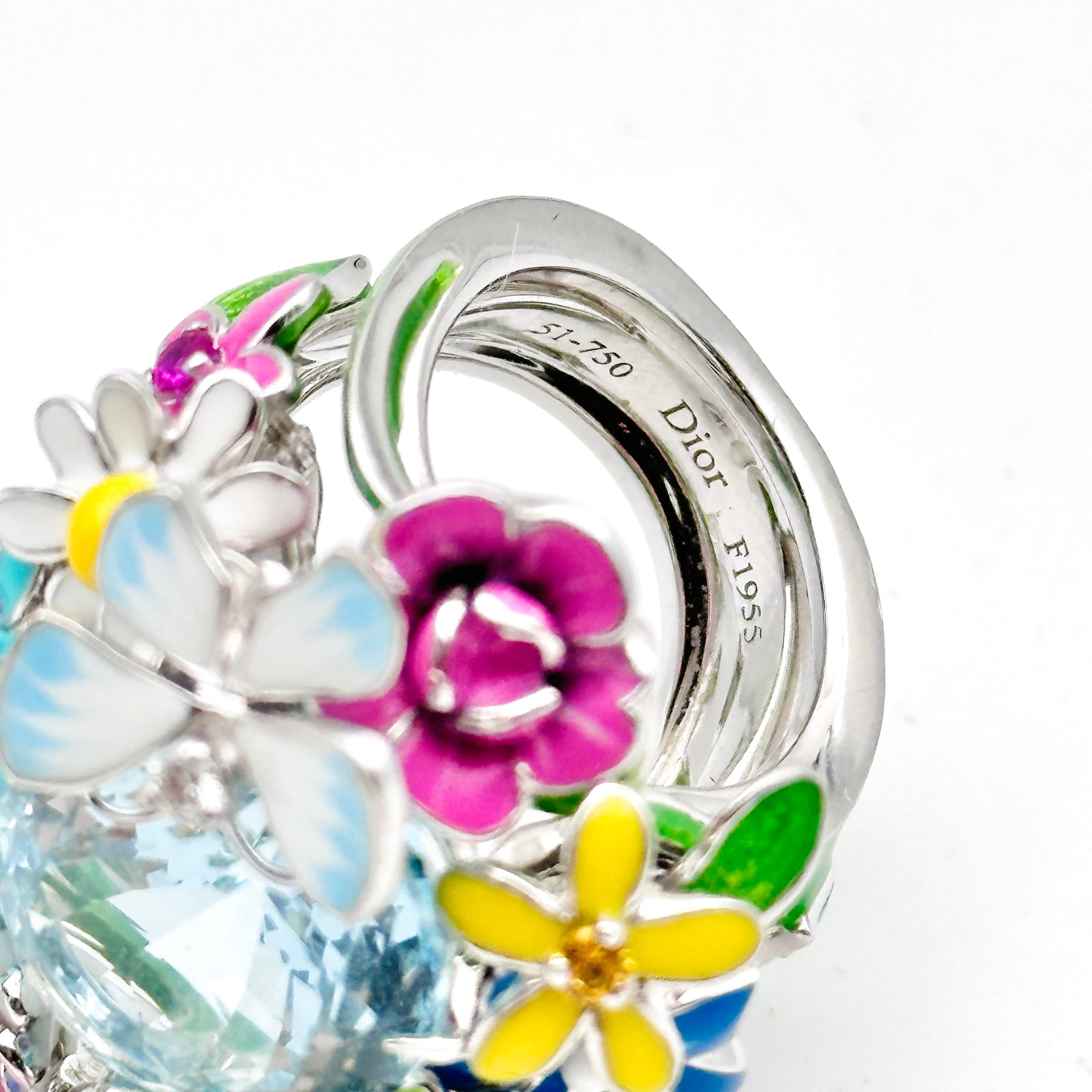 Bague Cocktail DIOR "Diorette" Milly-la-forêt en or blanc, aigue-marine, émail, améthyste, saphir, grenat et diamant