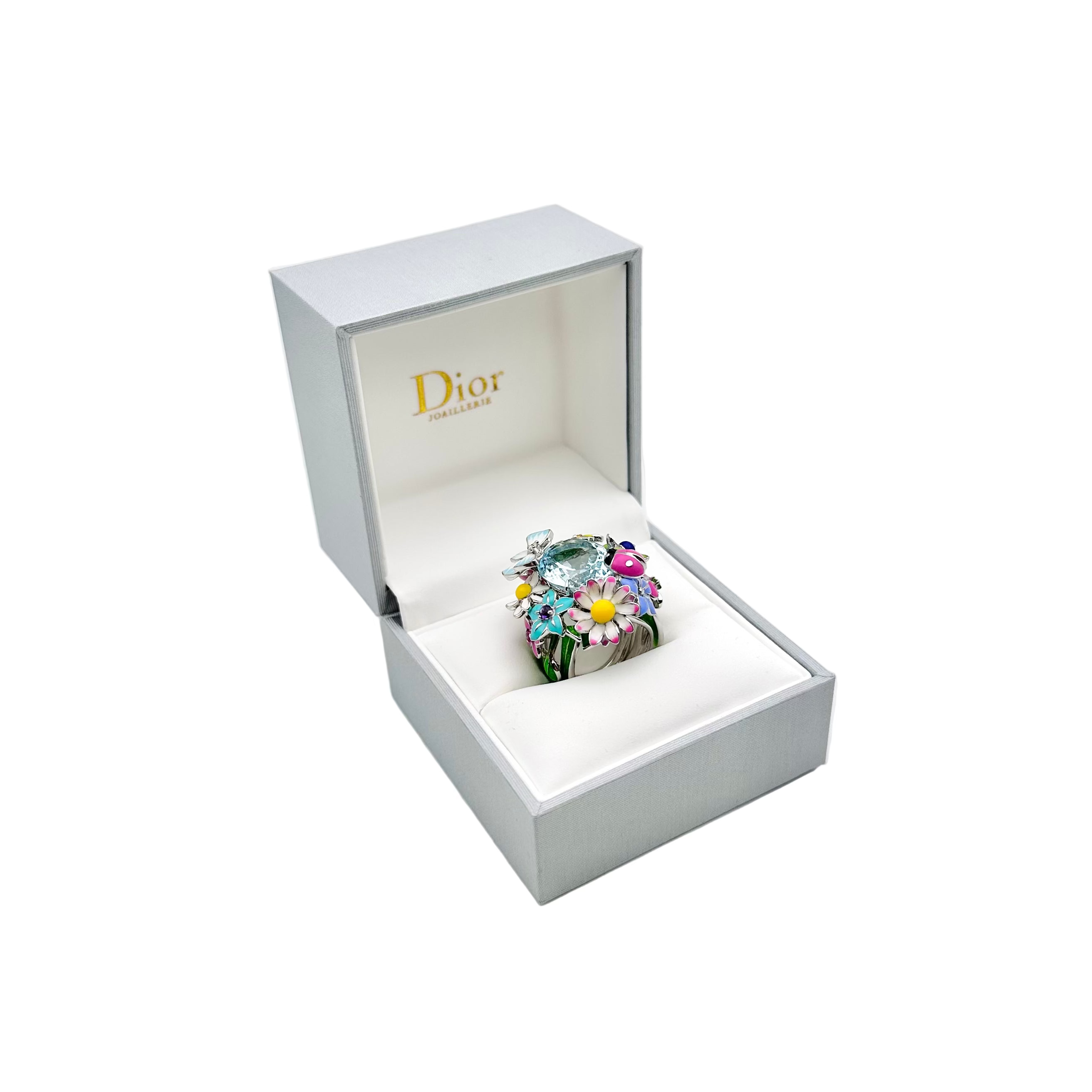 Bague Cocktail DIOR "Diorette" Milly-la-forêt en or blanc, aigue-marine, émail, améthyste, saphir, grenat et diamant