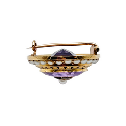 Broche Épingle en or jaune, améthyste et perles