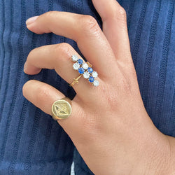 Bague Marquise en or jaune saphir et diamants