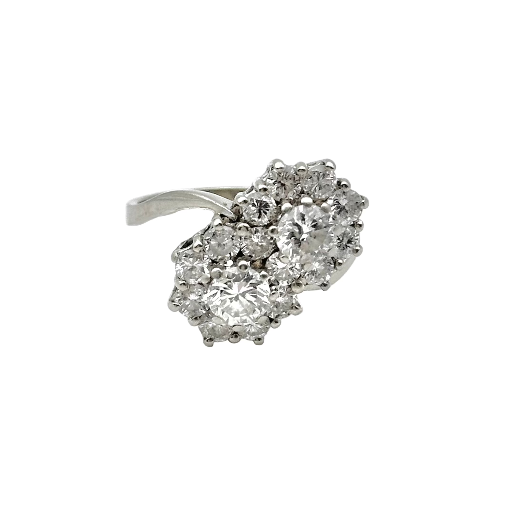 Bague double Marguerites en or blanc et diamants