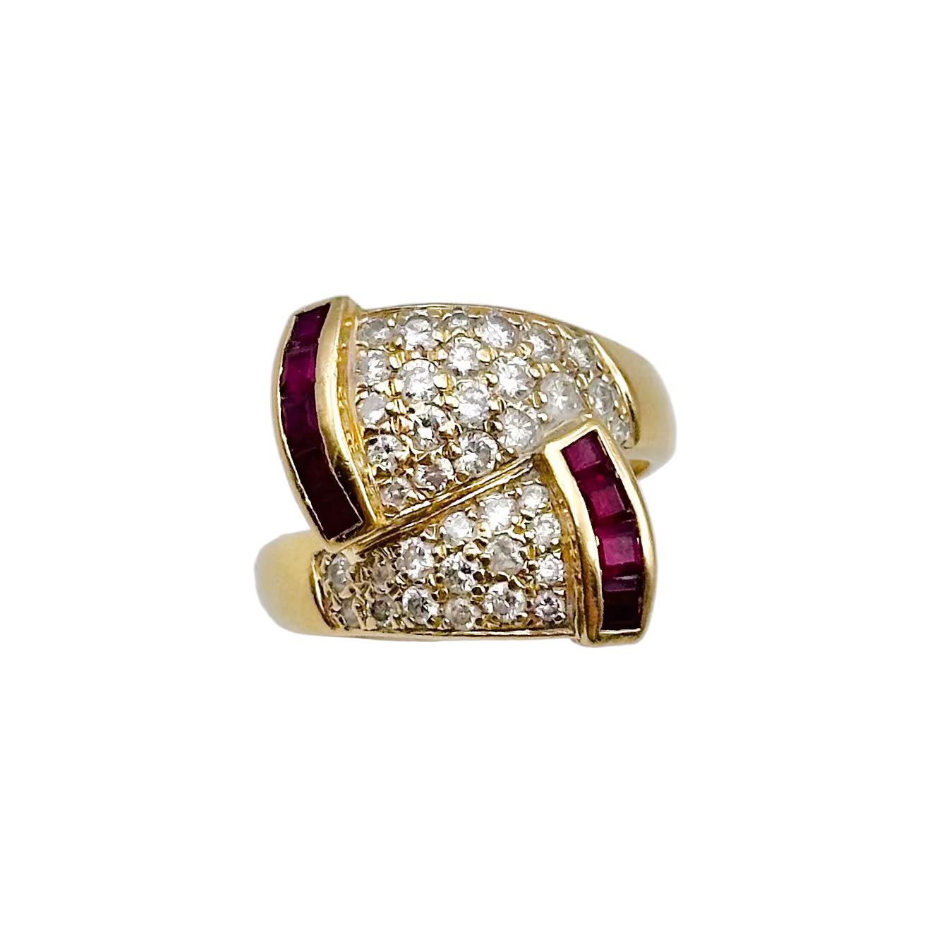 Bague Toi & Moi en or jaune, rubis et diamants