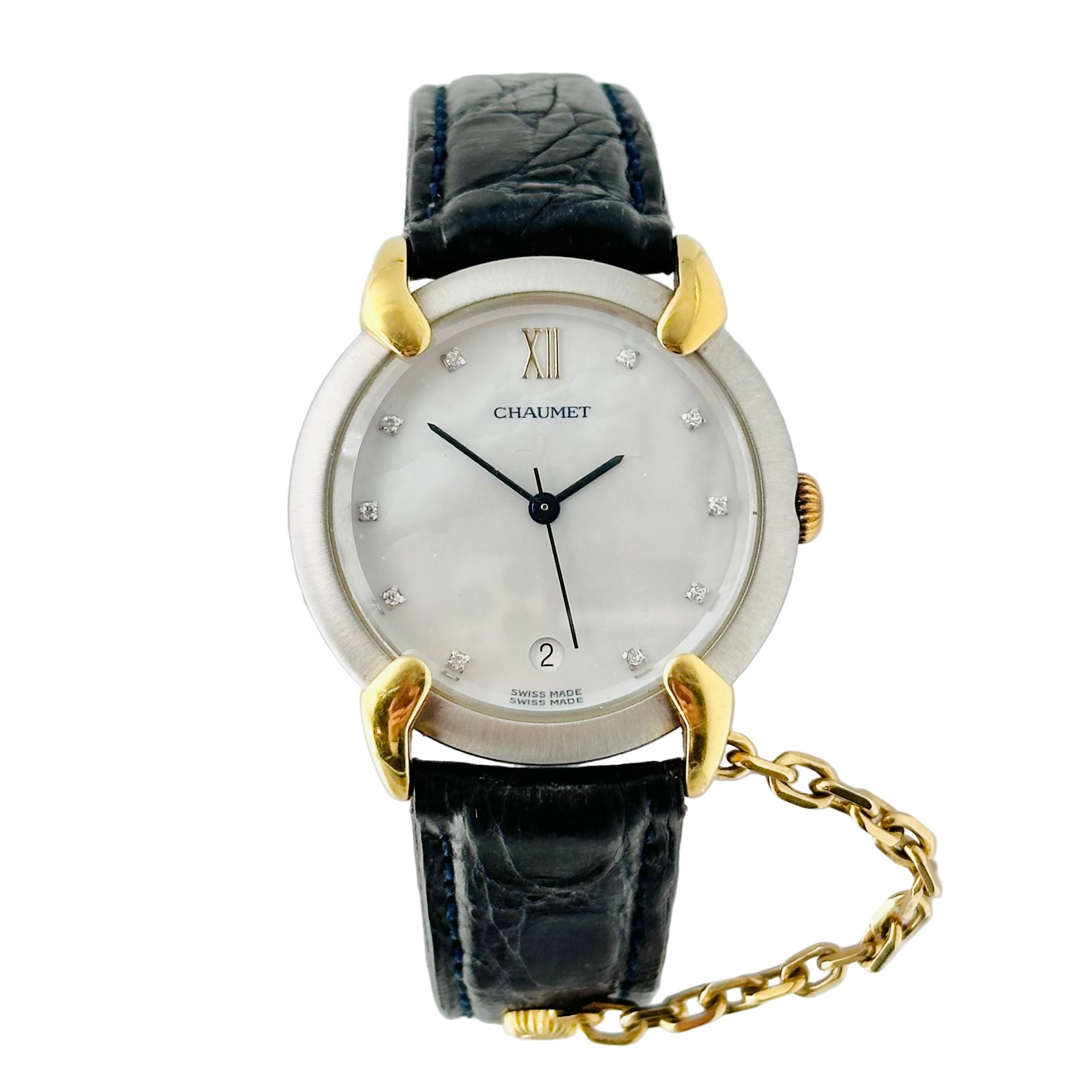 Montre CHAUMET Griffes en or jaune, acier, cuir, nacre et diamants