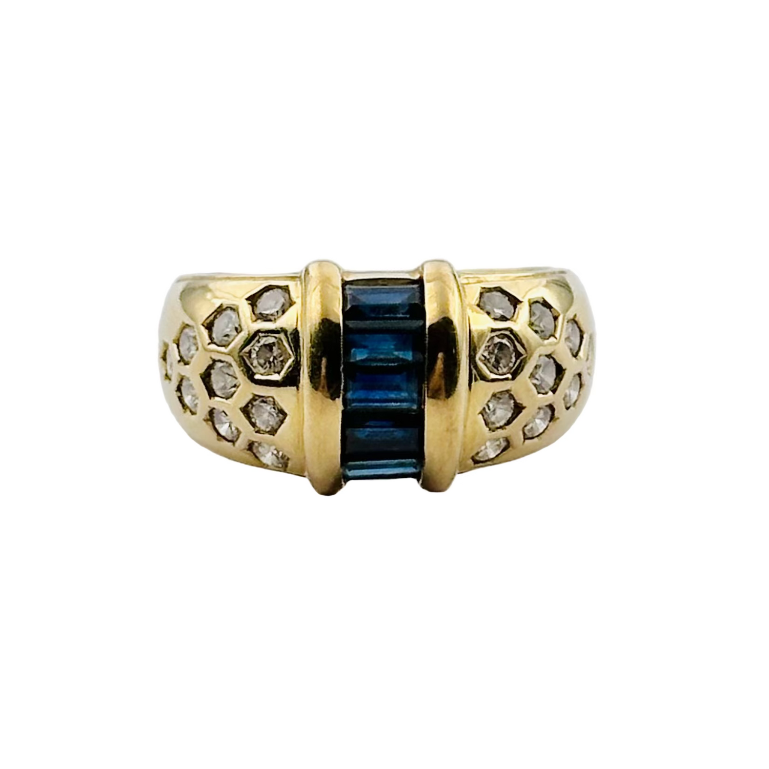 Bague Jonc en or jaune, saphir et diamants