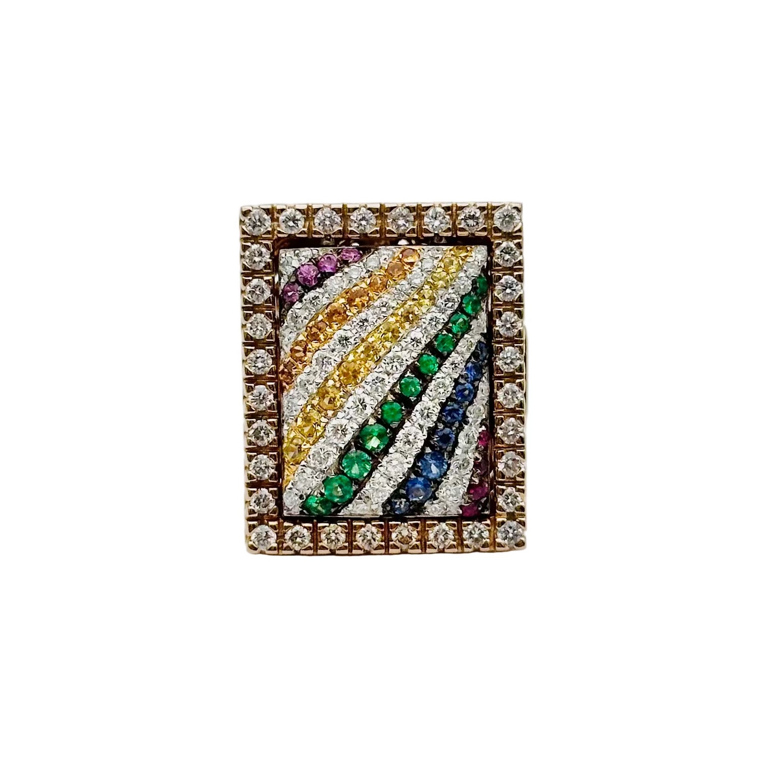 Bague Cocktail interchangeable BIBIGI en or jaune, calcédoine, émeraudes, rubis, saphirs, turquoise et diamants
