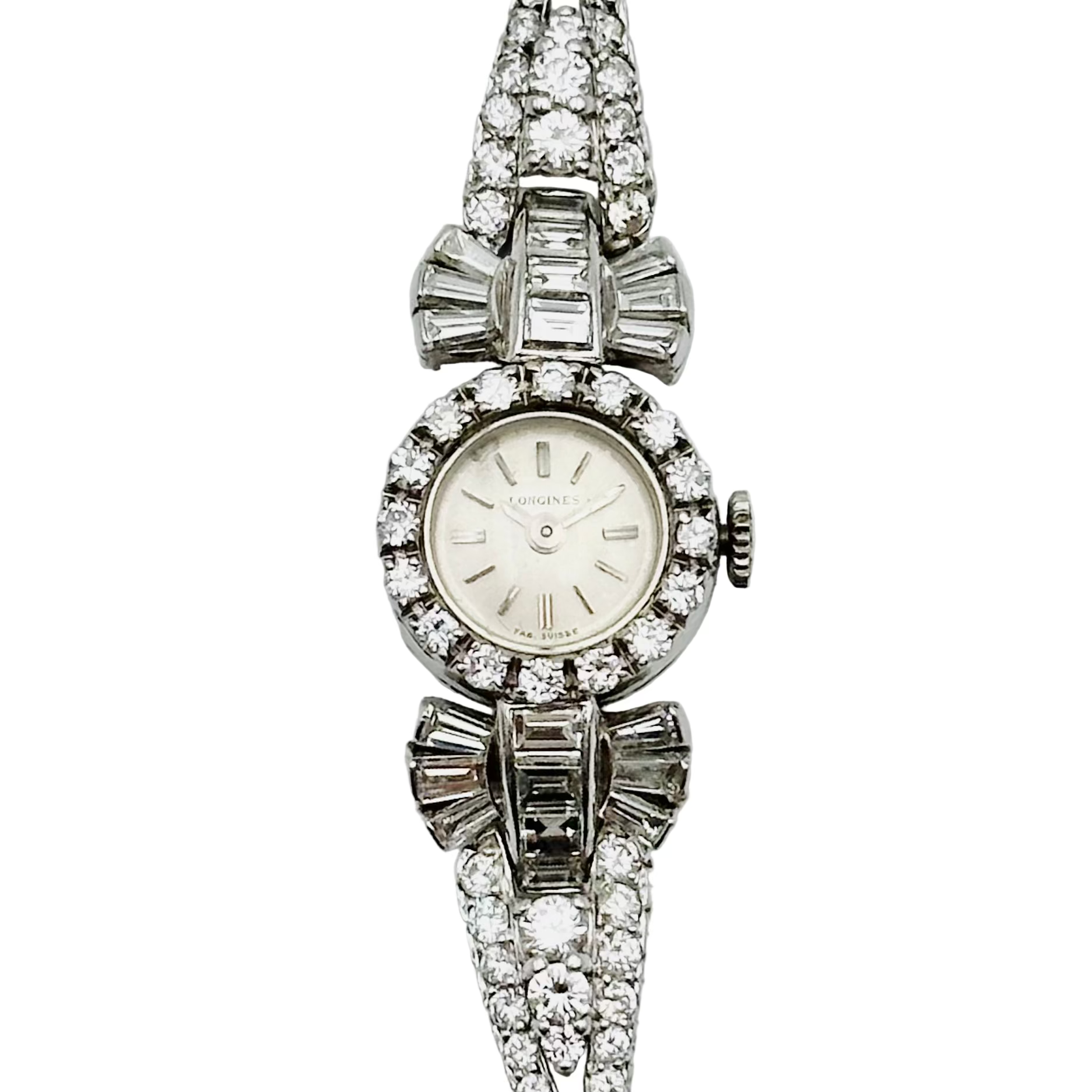 Montre Art déco LONGINES en platine, or blanc et diamants