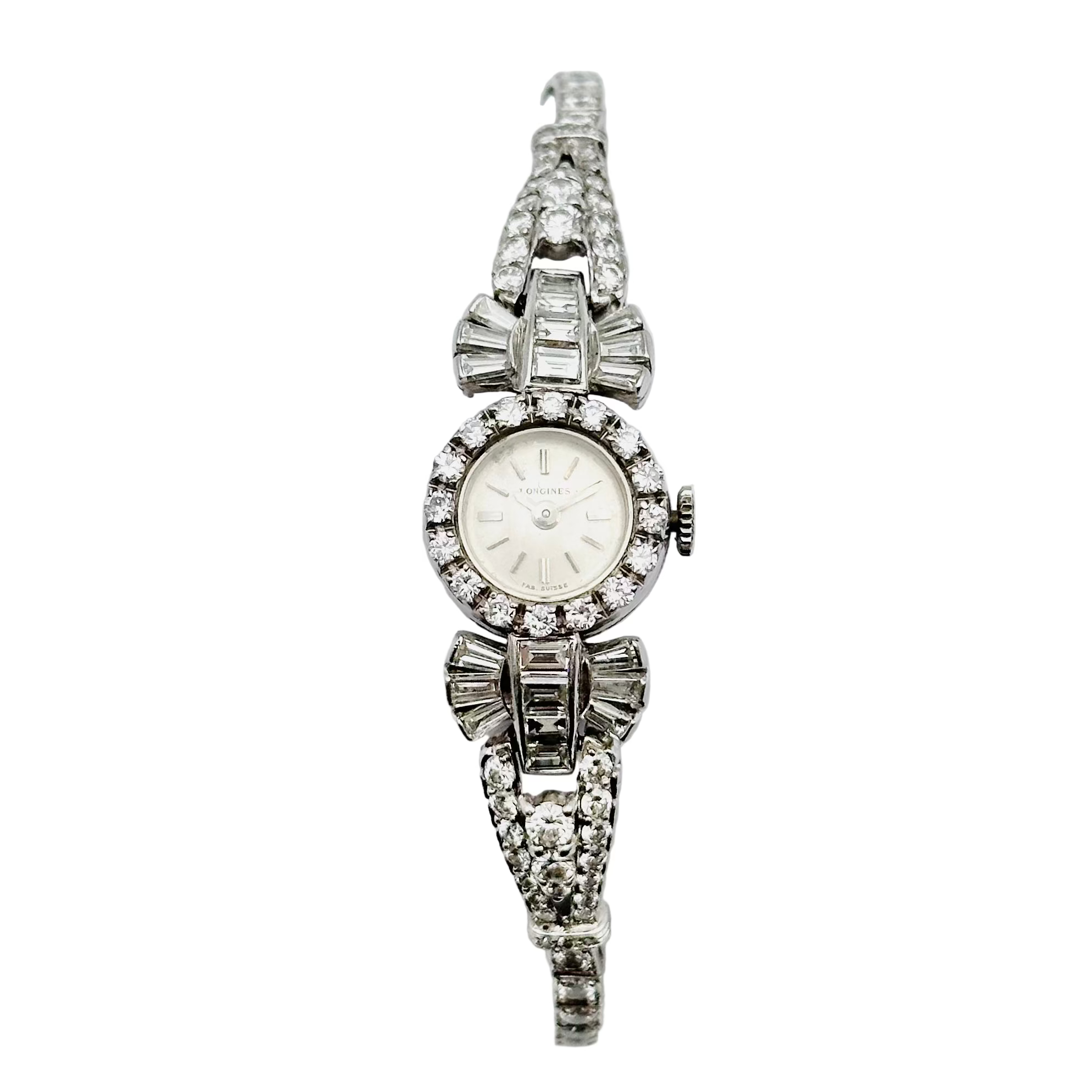Montre Art déco LONGINES en platine, or blanc et diamants