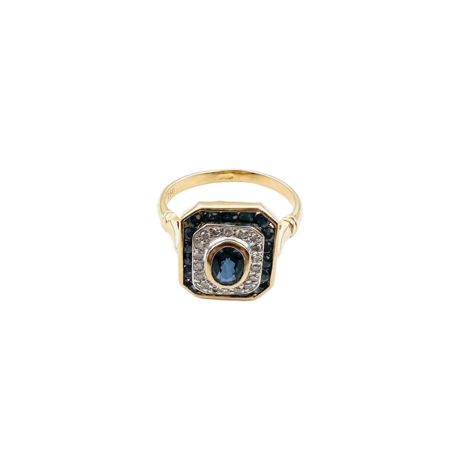 Bague Entourage en or jaune, saphirs et diamants