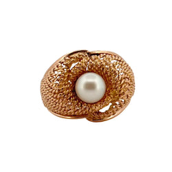 Bague Dôme ajourée en or jaune et perle