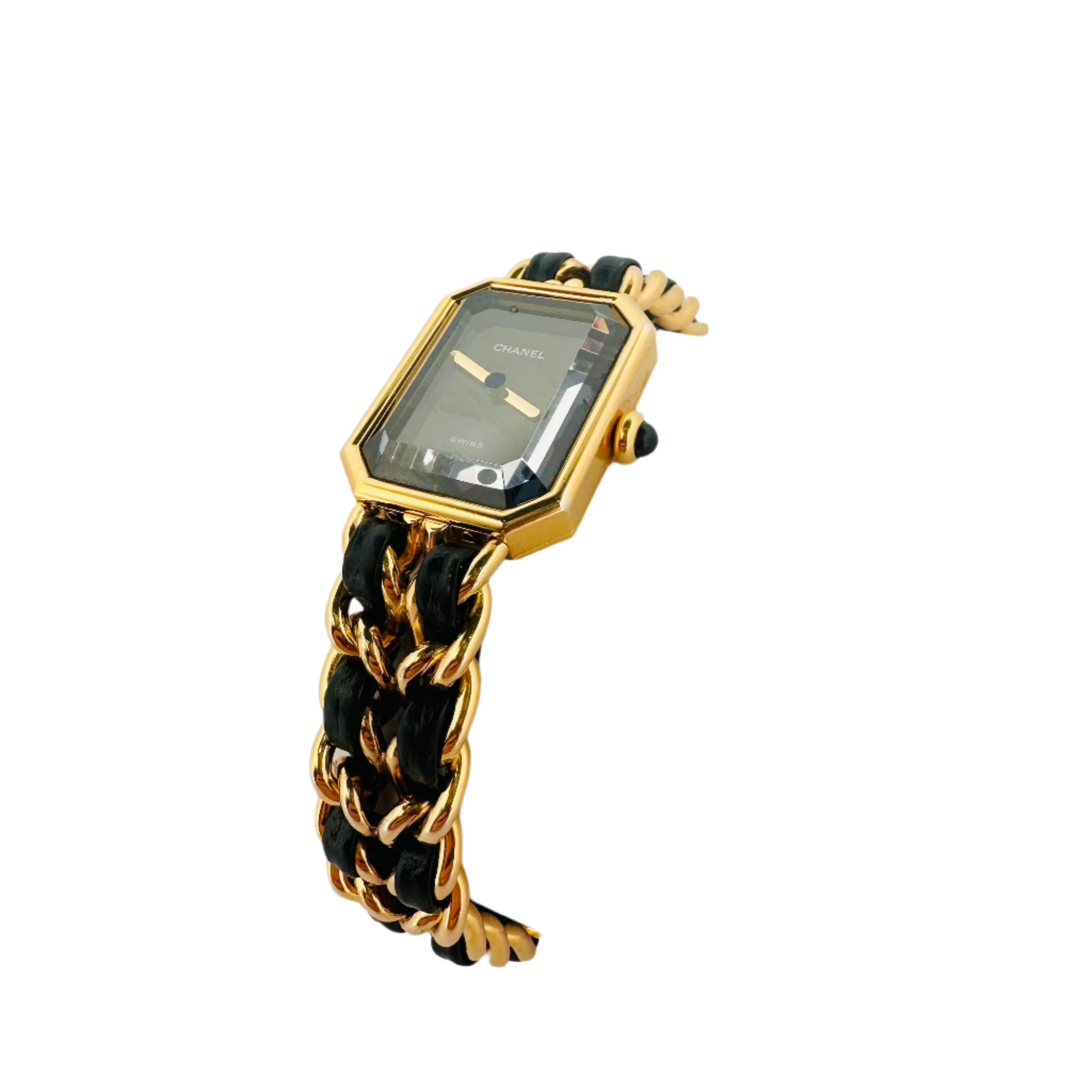 CHANEL “Première” watch in yellow gold-plated and leather