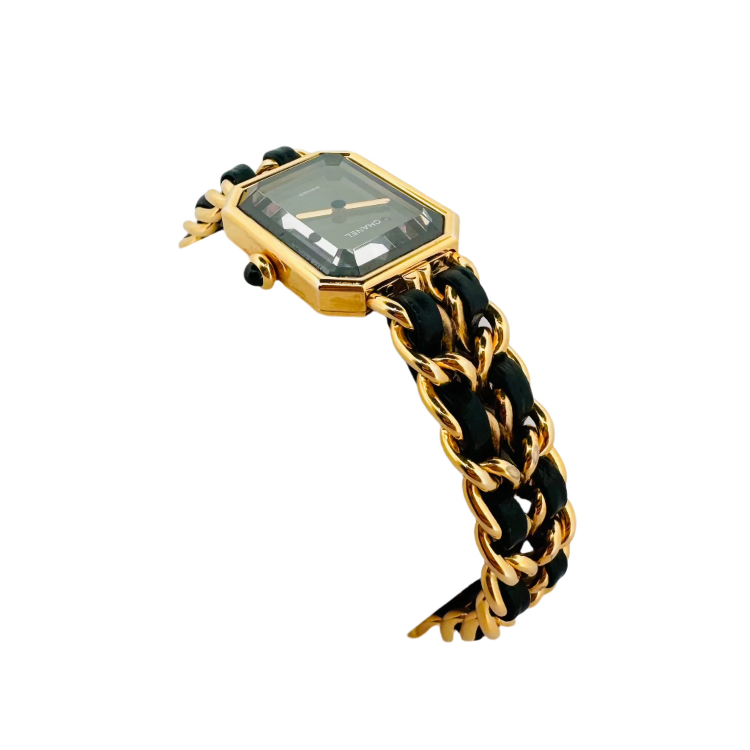 Montre CHANEL "Première" en plaqué or jaune et cuir