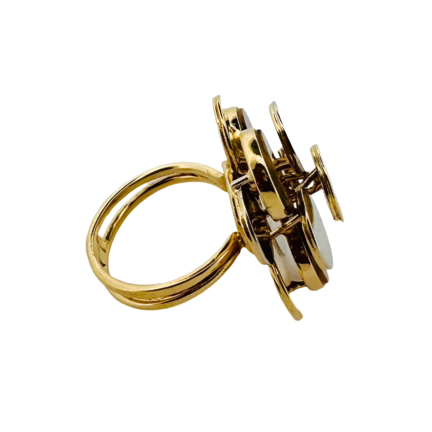 Bague Pastilles en or jaune, or blanc et oeil de tigre