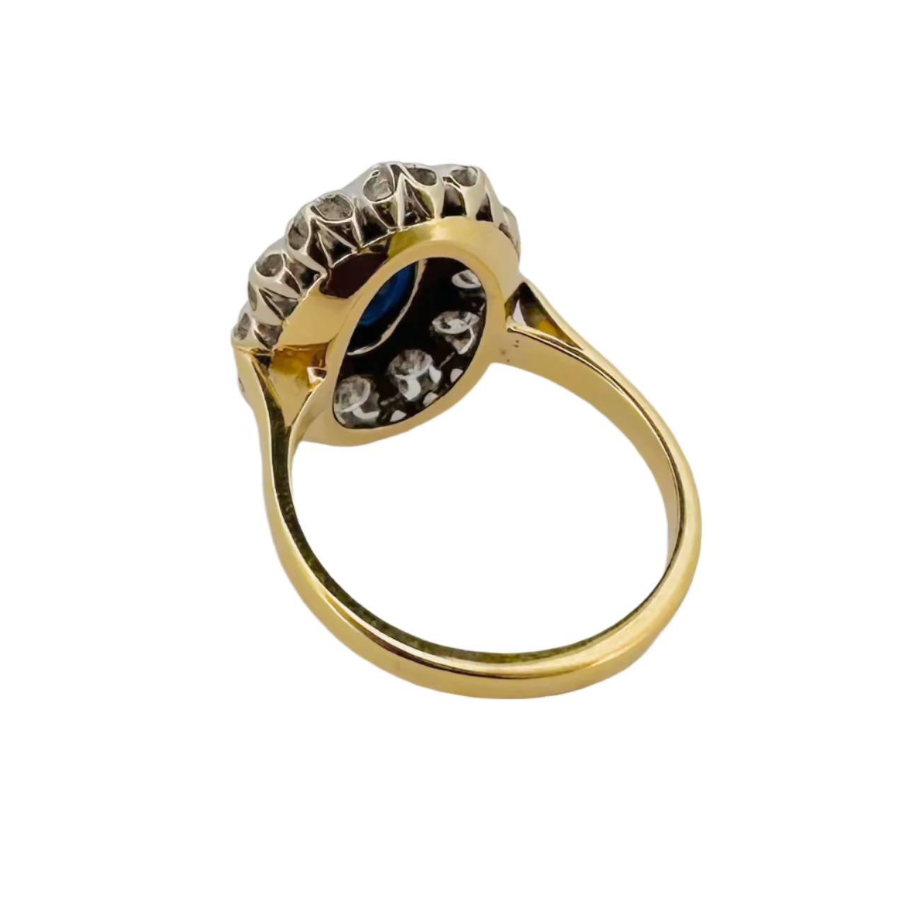 Marguerite ring in yellow gold, sapphire and diamonds