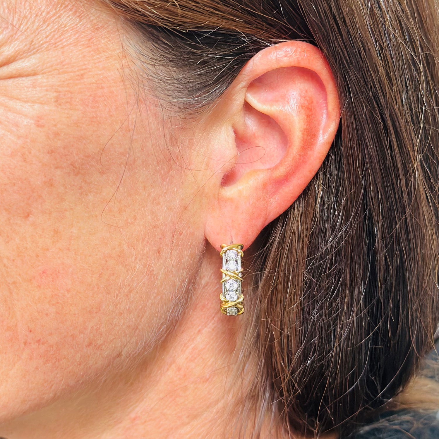 Boucles d'oreilles TIFFANY & CO. en or jaune, or blanc et diamants