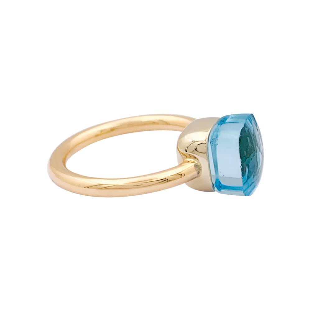 Bague Pomellato, "Nudo Petit", or rose, or blanc, topaze bleue.