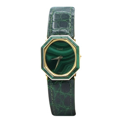 Montre octogonale PIAGET 9341 en or jaune, malachite et cuir