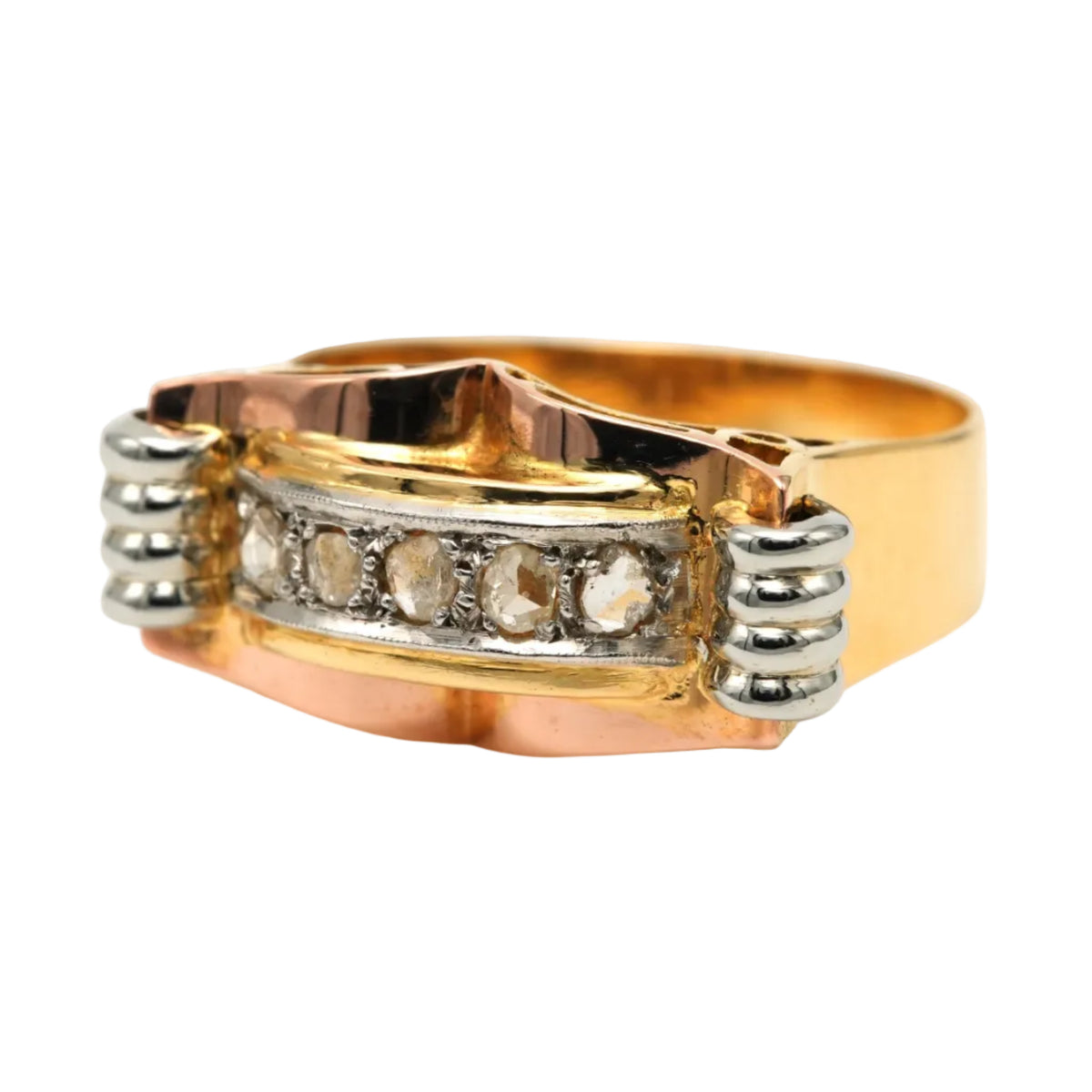 Bague Tank en or blanc, or jaune et diamants