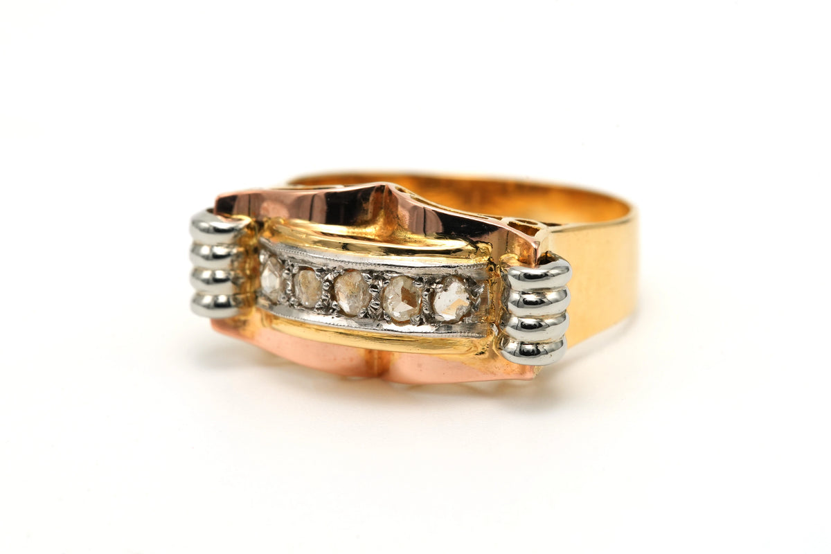 Bague Tank en or blanc, or jaune et diamants
