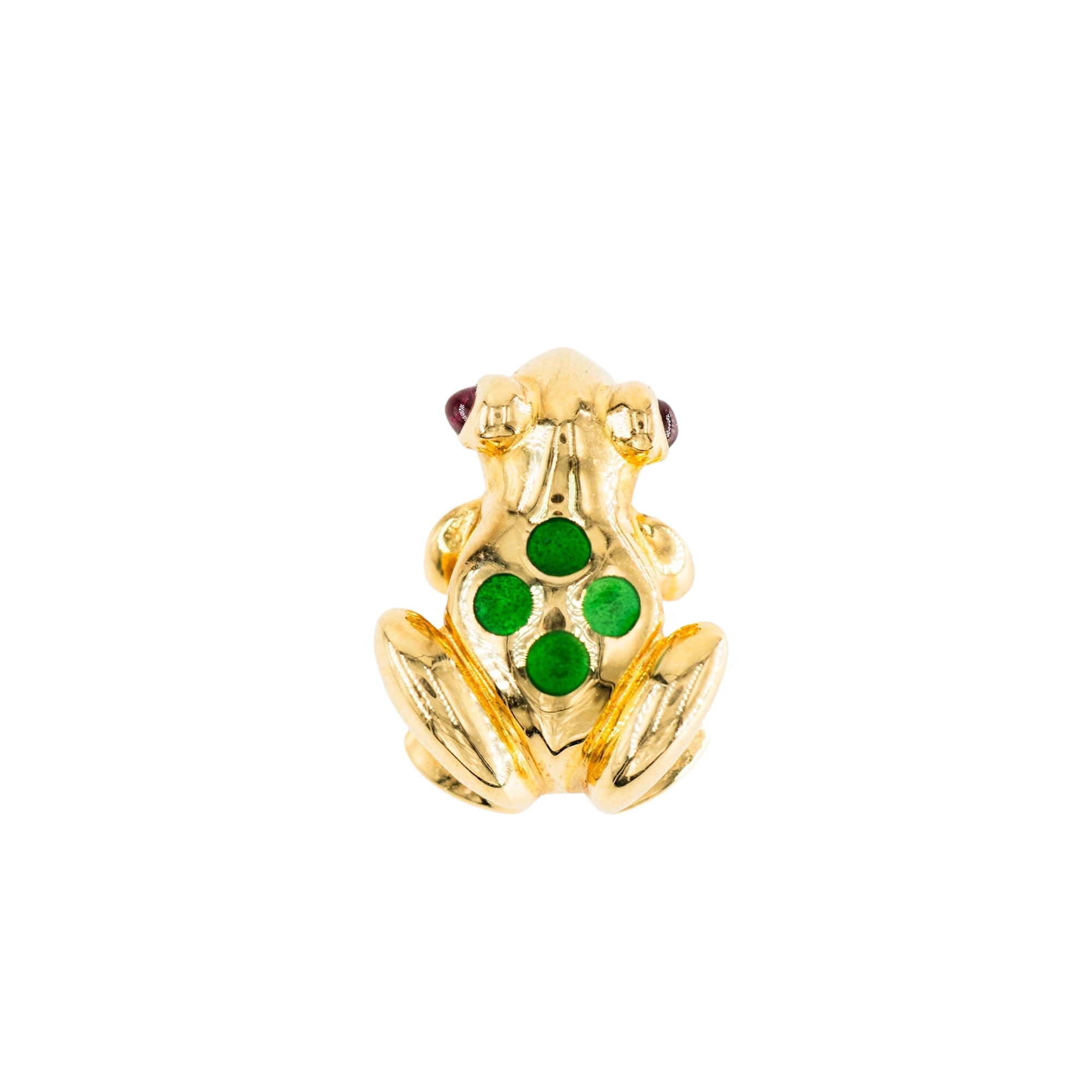 Broche Pin CARTIER "Grenouille" en or jaune , émail et rubis